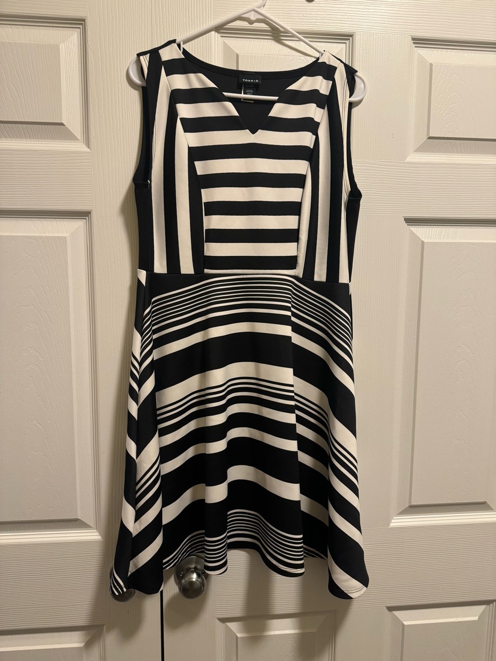 Stylish Black & White Striped Fit-and-Flare Mini Dress
